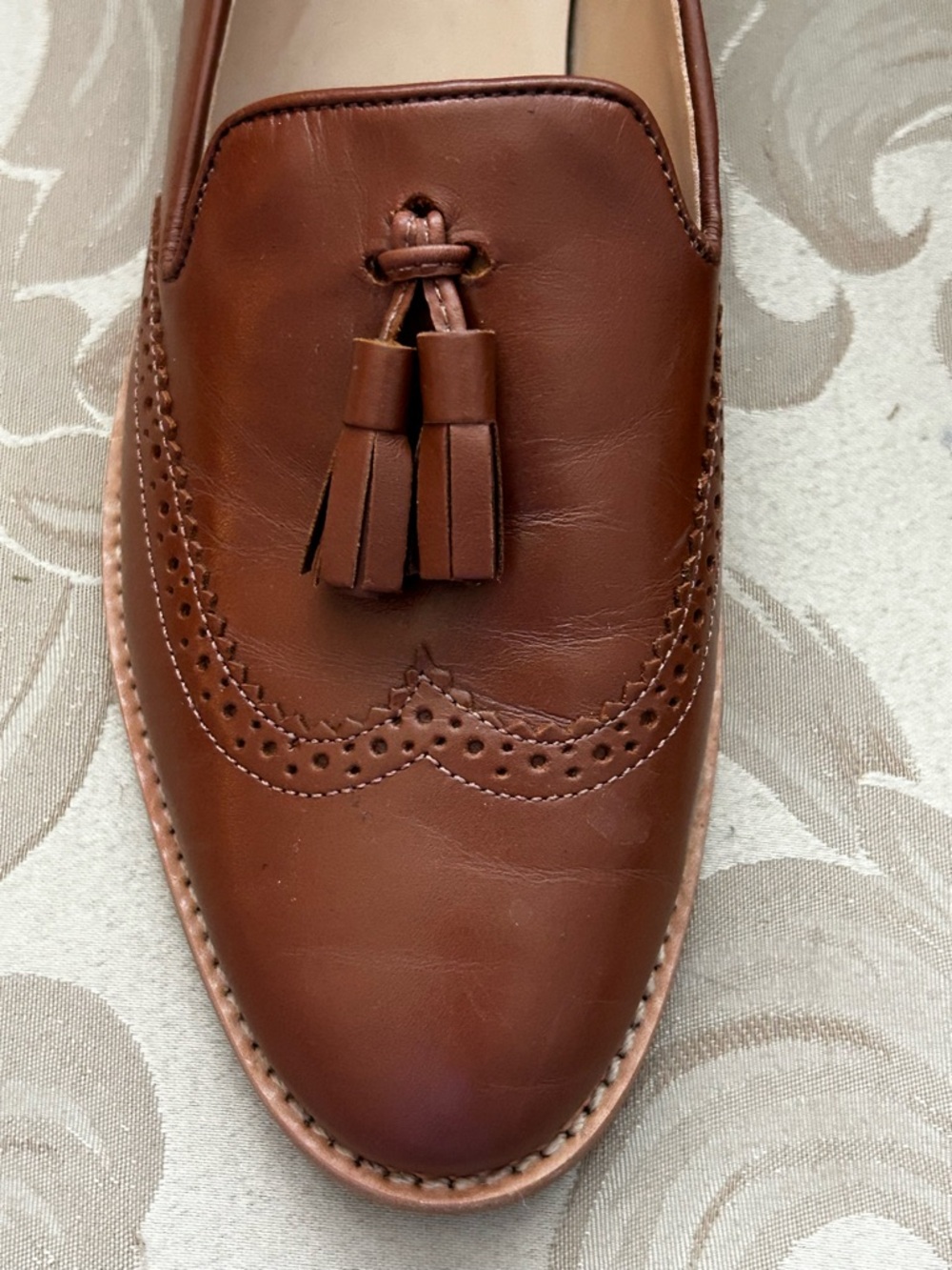 Talbots Women’s 8M Cognac Brown Leather Tassel Loafer Wingtip Shoes Brogue - Picture 5 of 10